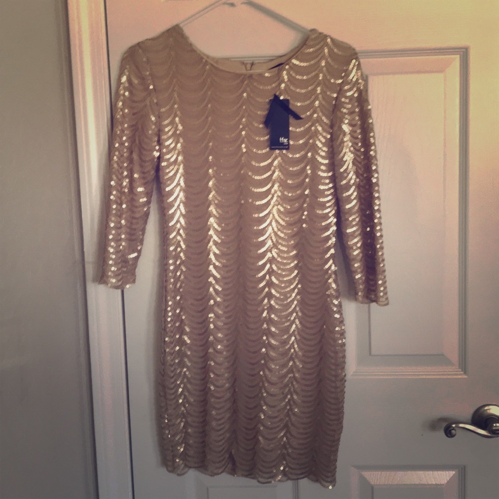 TFNC London gold chandelier dress.